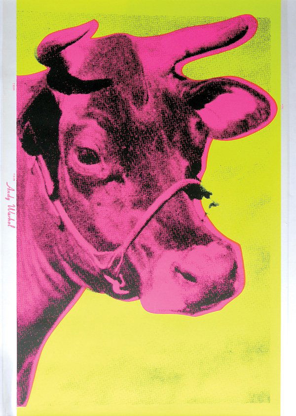 Silkscreen Cow Andy Warhol: Unframed silkscreen print, ''Cow,'' by Andy Warhol (American, 1928-1987), plate signed and inscribed with ''trim'' markings, overall: 45.75''h x 30.25''w.