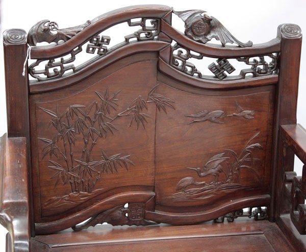 Pair Chinese Carved Hardwood Chairs - 2