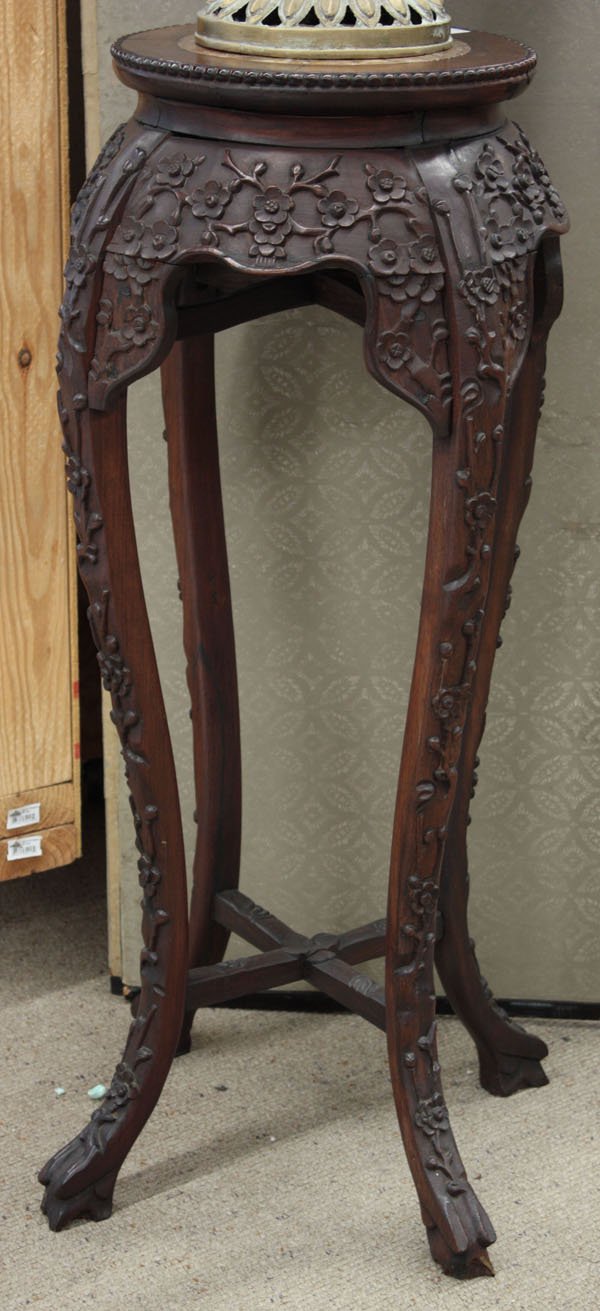 Chinese Export Carved Stand w/Marble
