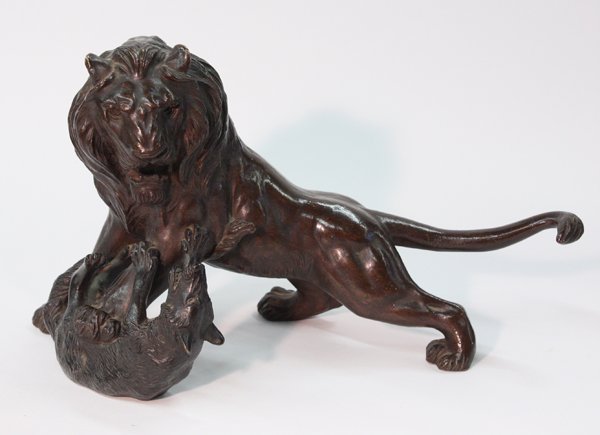 Japanese Bronze Lion and Wolf, Meiji