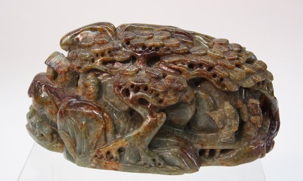 Chinese Green Nephrite Carved Boulder