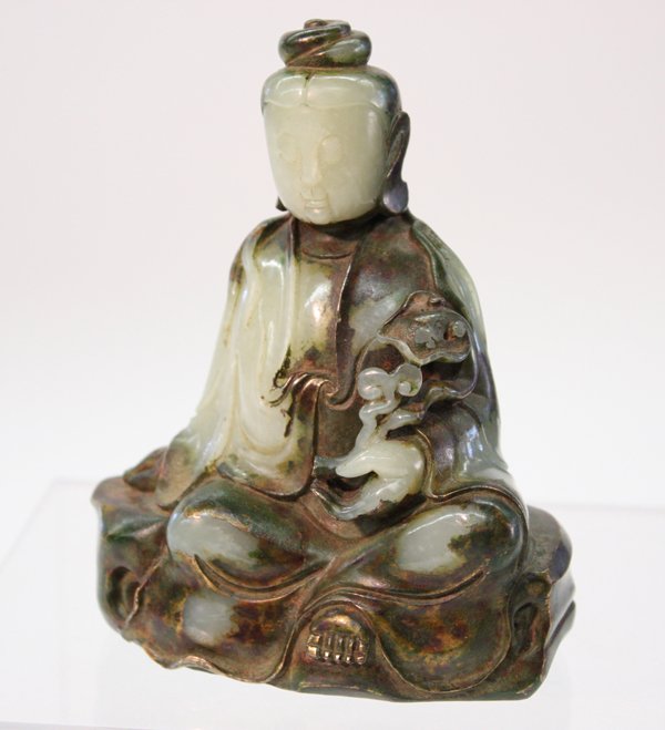 Chinese Gilt Bronze/Jade Guanyin, Qing