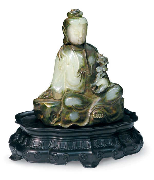 Chinese Gilt Bronze/Jade Guanyin, Qing - 4