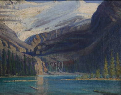 Painting, Arthur Hazard: Arthur Merton Hazard (American, 1872-1930), Untitled (California Mountain Lake Landscape), oil on canvas, signed lower right, canvas: 16"h x 20"w, overall (with frame): 23.25"h x 27.25"w. Provenance: