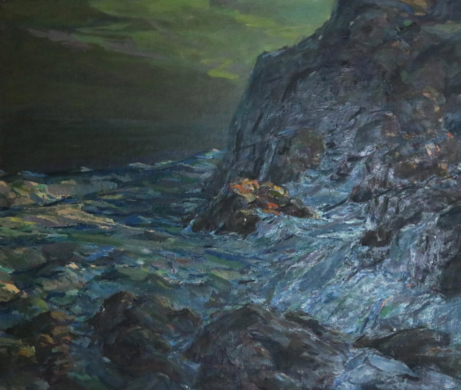 Paintings by Karl Schmidt: (lot of 2) Karl Schmidt (American, 1890-1962), Untitleds (Seascapes), oils on board, museum reference numbers: S33.3 and S33.2, boards (unframed): 25"h x 30"w. Provenance: Sale to Benefit the Oakland 