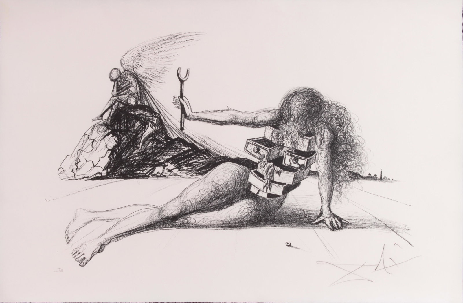 Print, Salvador Dali: Salvador Dali (Spanish, 1904-1989), "Drawers of Memory," 1965, lithograph on BFK Rives, pencil signed lower right, edition 113/150, stamped "C. Sidney Lucas" below editions, sheet: 25"h x 37.75"w, ove