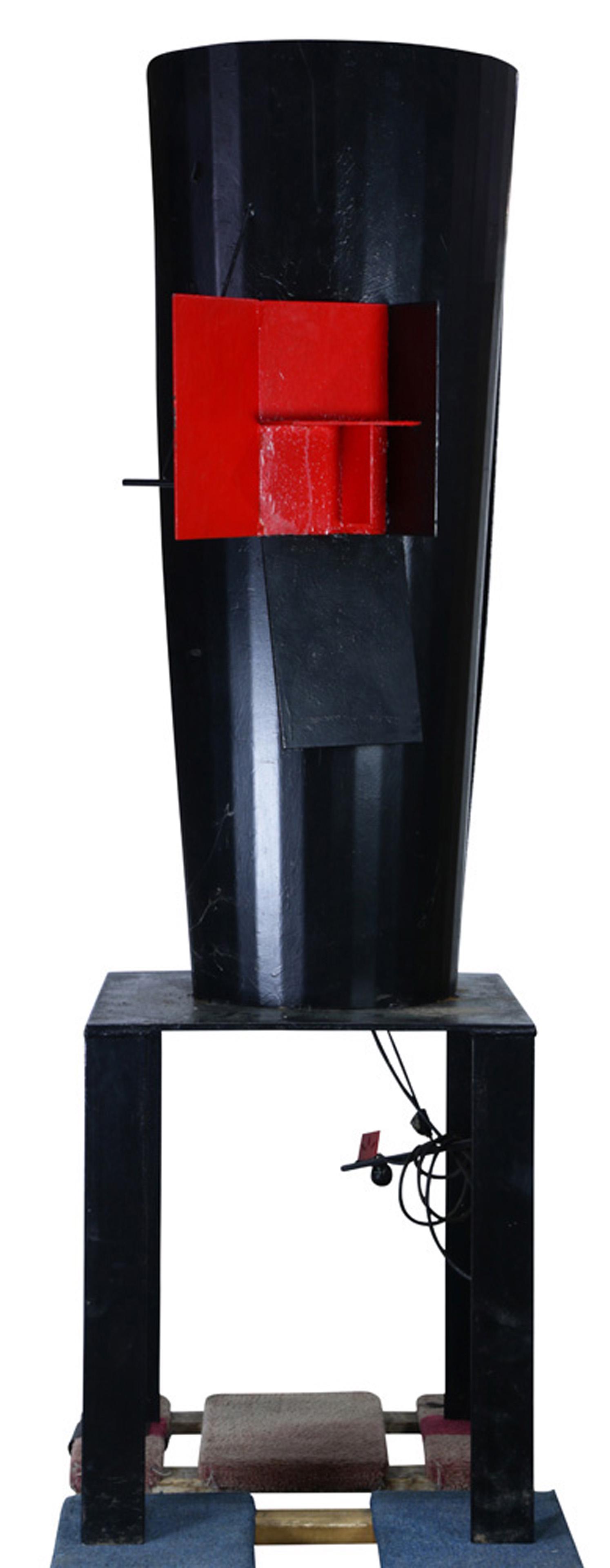 Sculpture, David Kimball Anderson: David Kimball Anderson (American, b. 1946), Black and Red 2, painted enamel and steel sculpture with electrical cord and plug, overall: 92"h x 40"w x 28"d