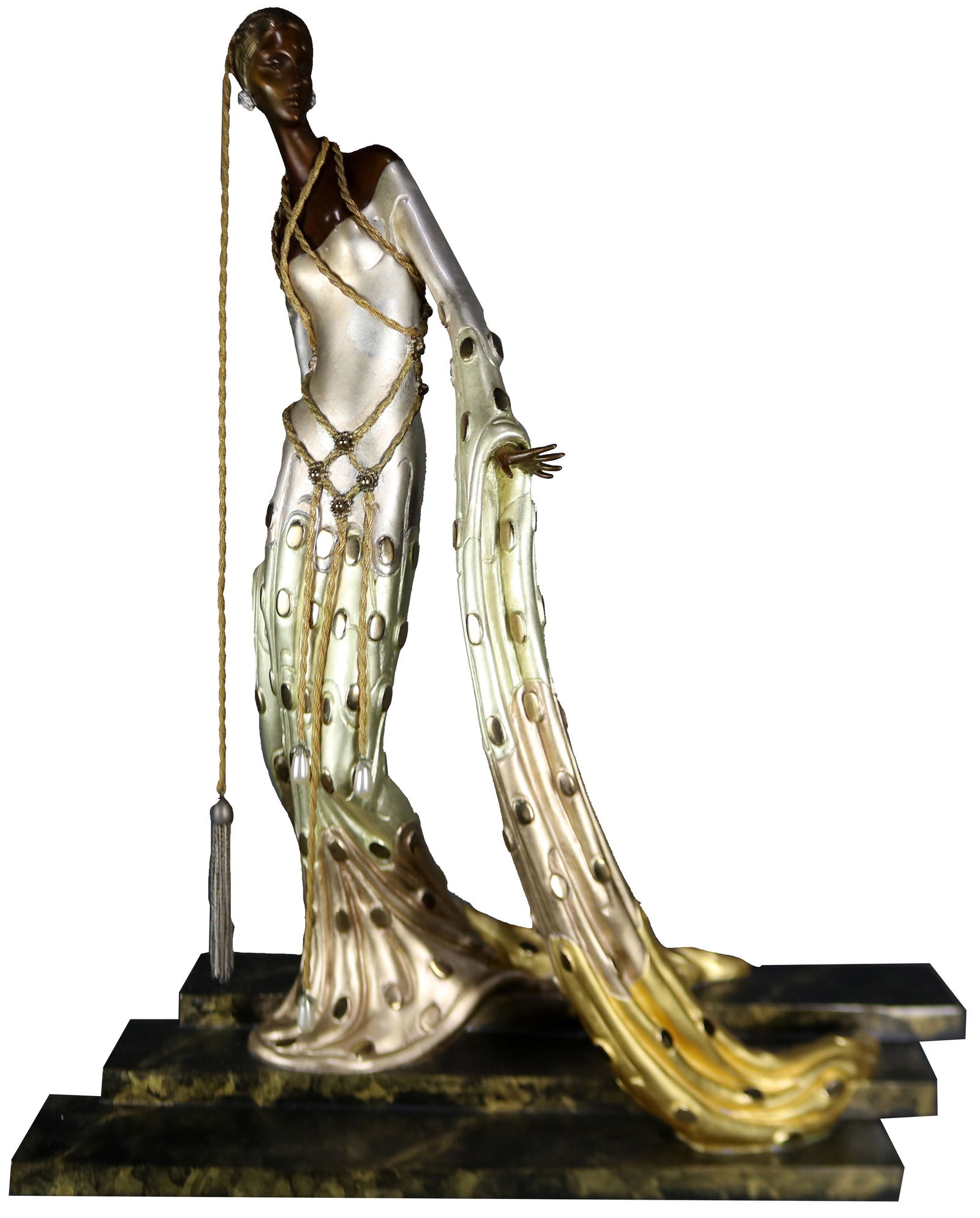 Sculpture, Erte: Erte (French, 1892-1990), "Melisande," 1990, bronze sculpture, signed on base, publisher "Chalk & Vermilion and Sevenarts" stamped verso, edition 191/375, overall: 18.5"h x 16"w x 9.5"d