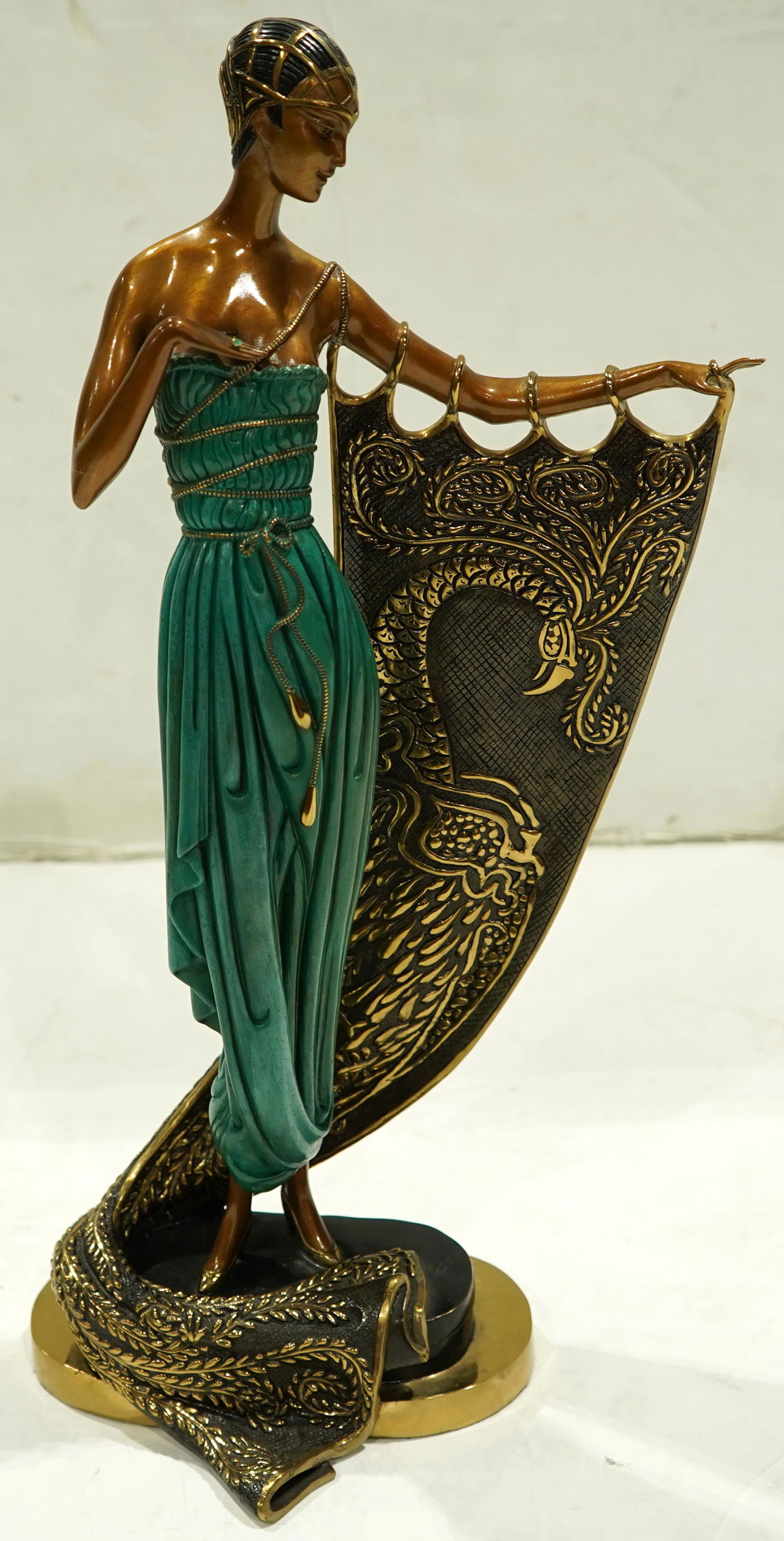 Sculpture, Erte: Erte (French, 1892-1990), "Emerald Night," 1989, bronze sculpture, signed lower right, publisher "Chalk & Vermilion and Sevenarts" stamped verso, edition 241/375, overall: 21.5"h x 11.5"w x 6"d