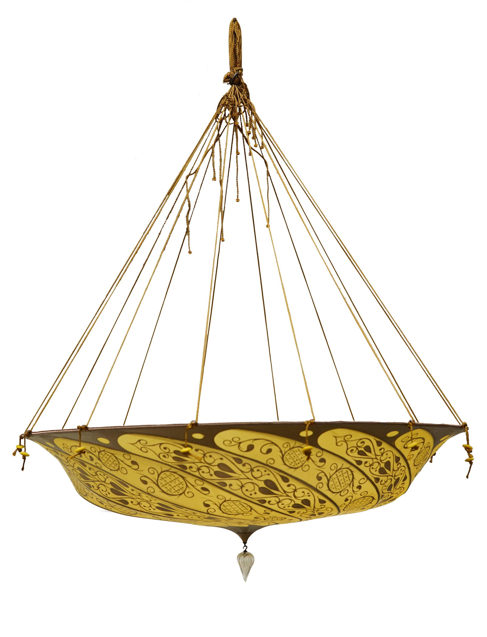 An Italian Modern Fortuny light fixture: An Italian Modern Fortuny light fixture, having silvered accents on a cream ground, 10"h x 28"dia.