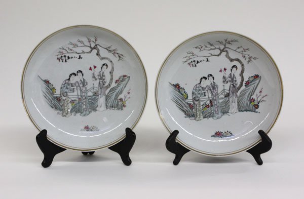 Pair Chinese Enameled Porcelain Plates