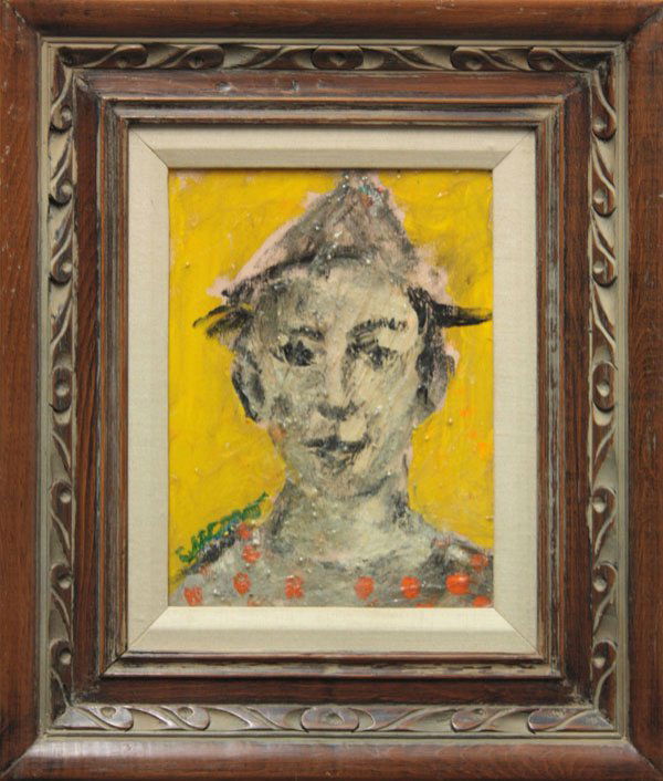 painting, Clown, Cucaro: Framed oil on canvas, Clown, by Pascal Cucaro (Californian, 1915-2004), signed lower left, overall: 20.5''h x 17.25''w