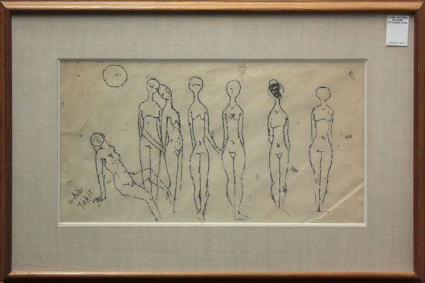 Drawing Nude Nicholas Takis: Framed pen and ink drawing, Nude Figures, by Nicholas Takis (American, 1903-1964), signed lower left, overall: 16''h x 25''w.