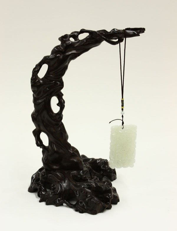 Chinese Rectangular Jade Plaque, Stand
