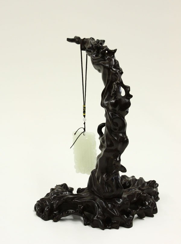 Chinese Rectangular Jade Plaque, Stand - 2