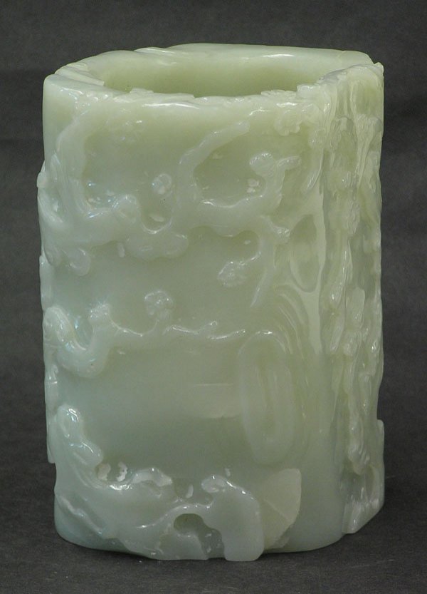 Chinese White/Celadon Jade Brush Pot