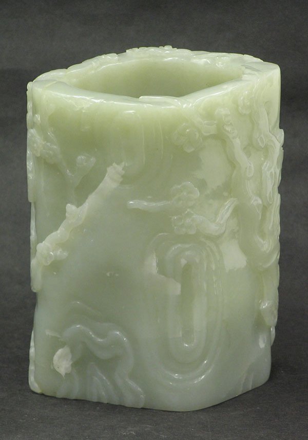 Chinese White/Celadon Jade Brush Pot - 2