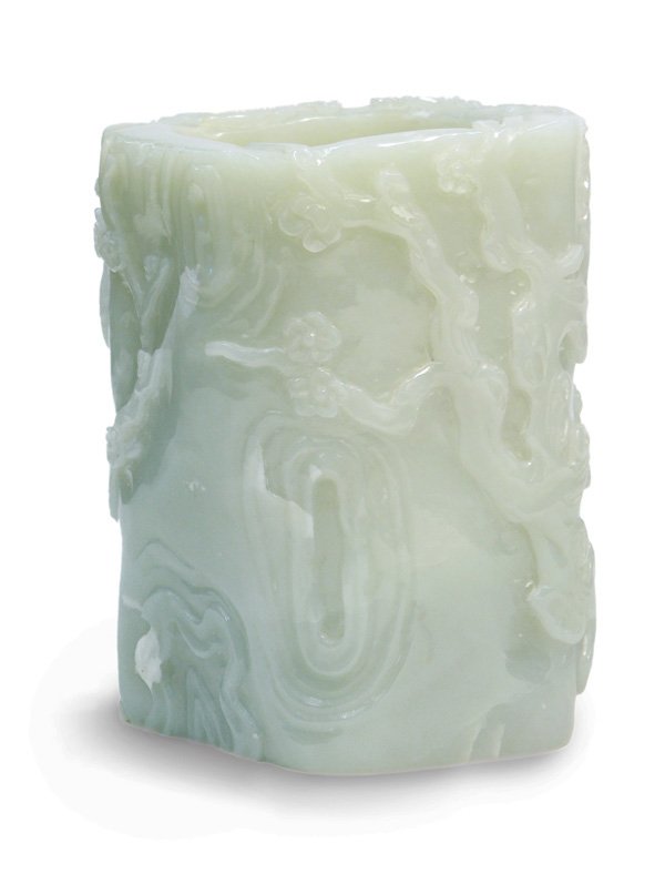 Chinese White/Celadon Jade Brush Pot - 6