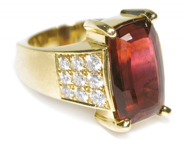 Rubellite tourmaline diamond ring