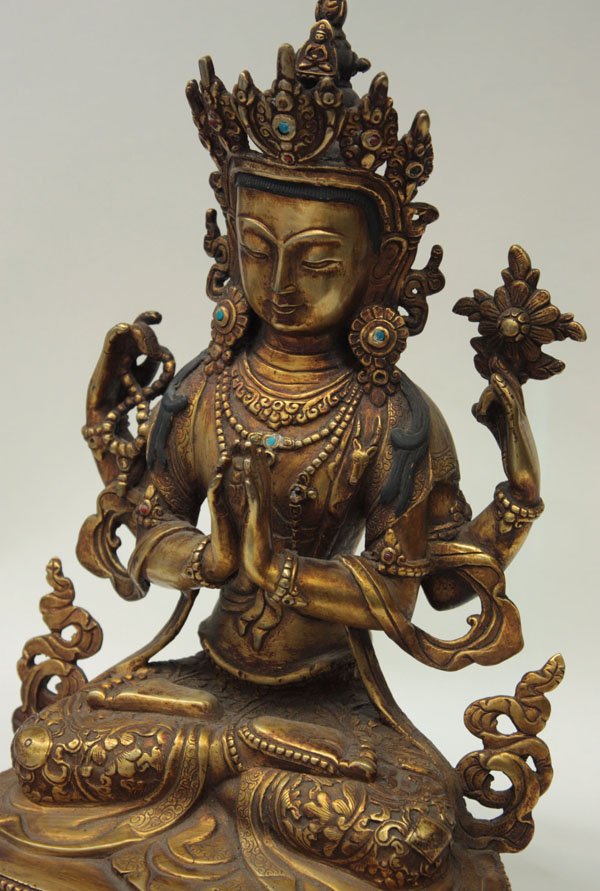 Sino-Tibetan Style Gilt Metal Deity - 2