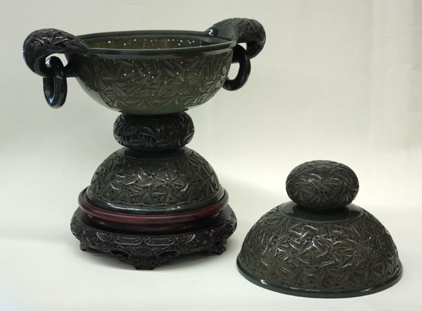 Chinese Mughal Style Spinach Jade Urn - 2