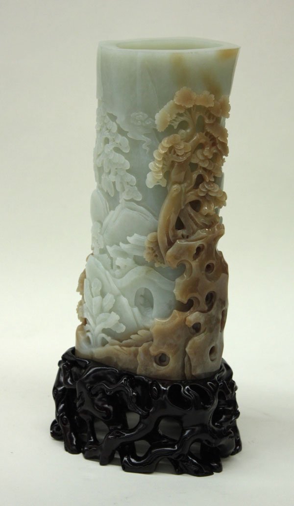 Chinese Celadon Jade Vase/Brush Pot