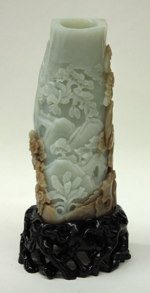 Chinese Celadon Jade Vase/Brush Pot - 2
