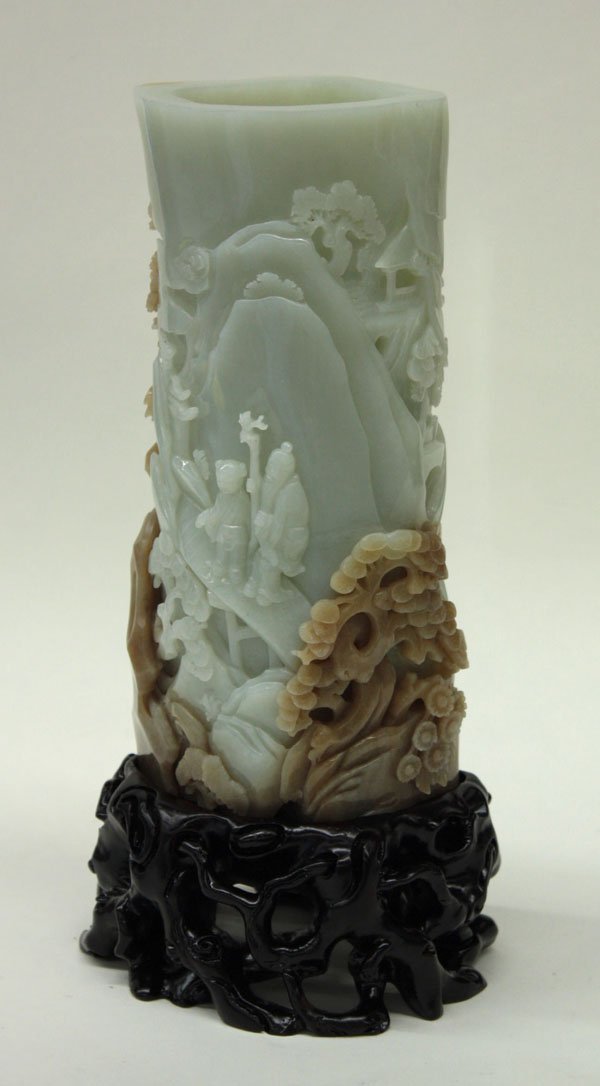 Chinese Celadon Jade Vase/Brush Pot - 3