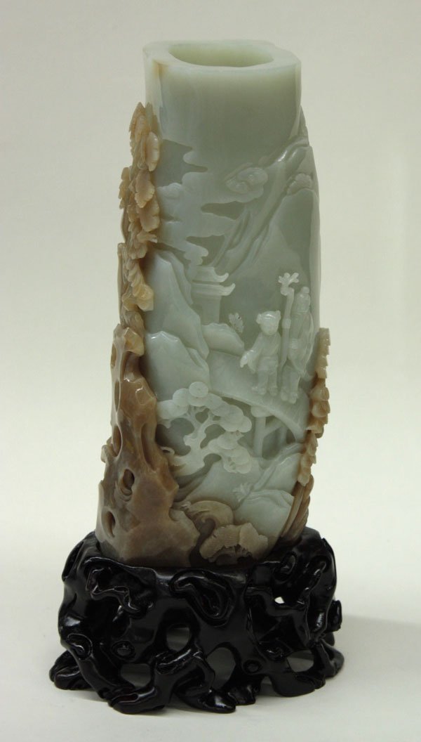 Chinese Celadon Jade Vase/Brush Pot - 4