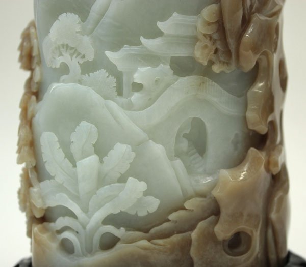 Chinese Celadon Jade Vase/Brush Pot - 6