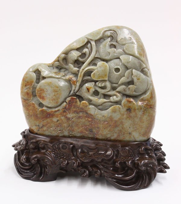 Chinese Carved Nephrite Boulder, Fish