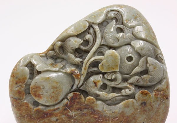 Chinese Carved Nephrite Boulder, Fish - 3