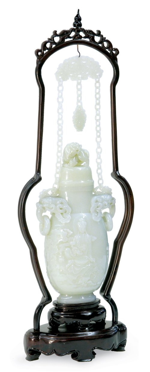 Chinese Celadon Jade Hanging Urn - 6