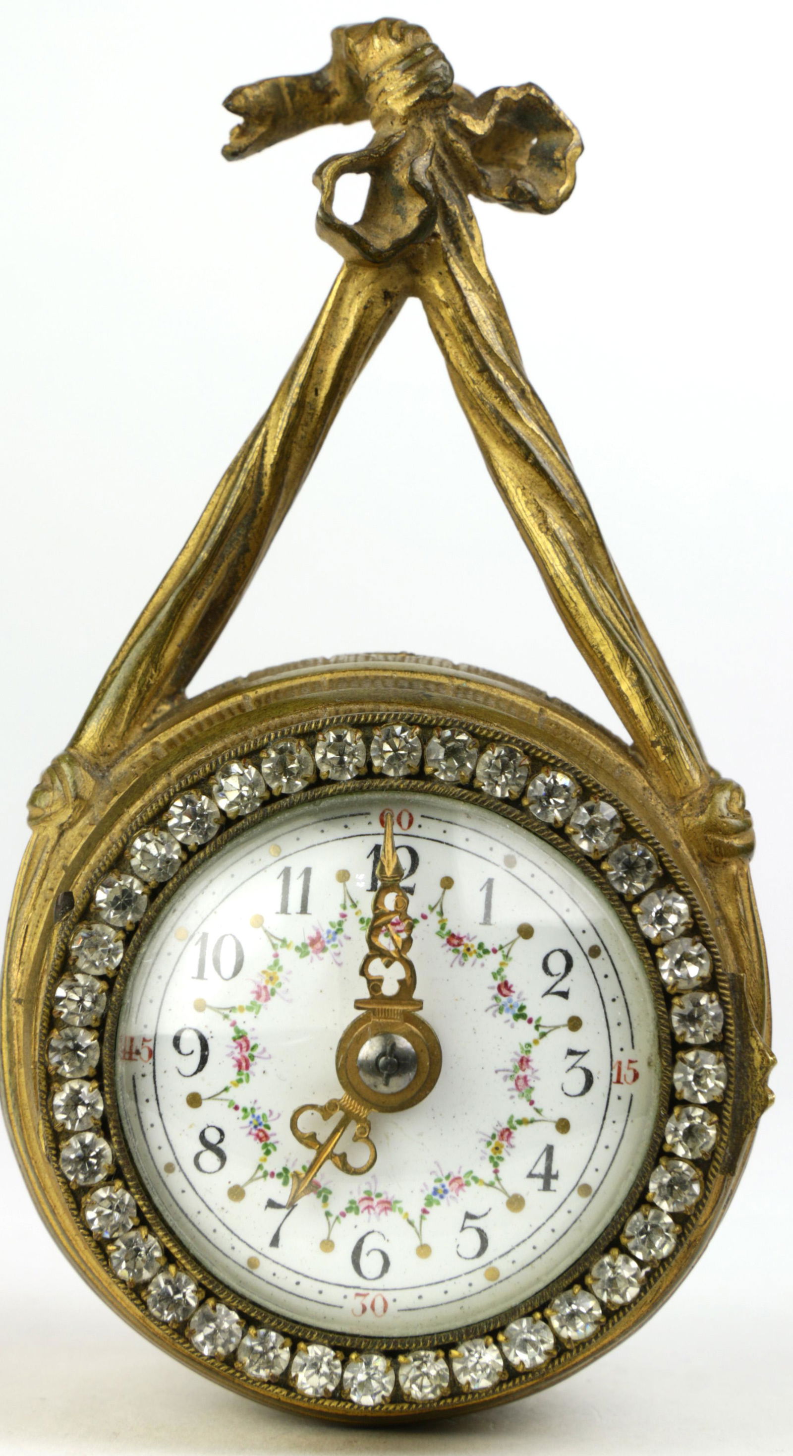 An antique "jeweled" gilt brass mounted wall clock, (1 of 7)