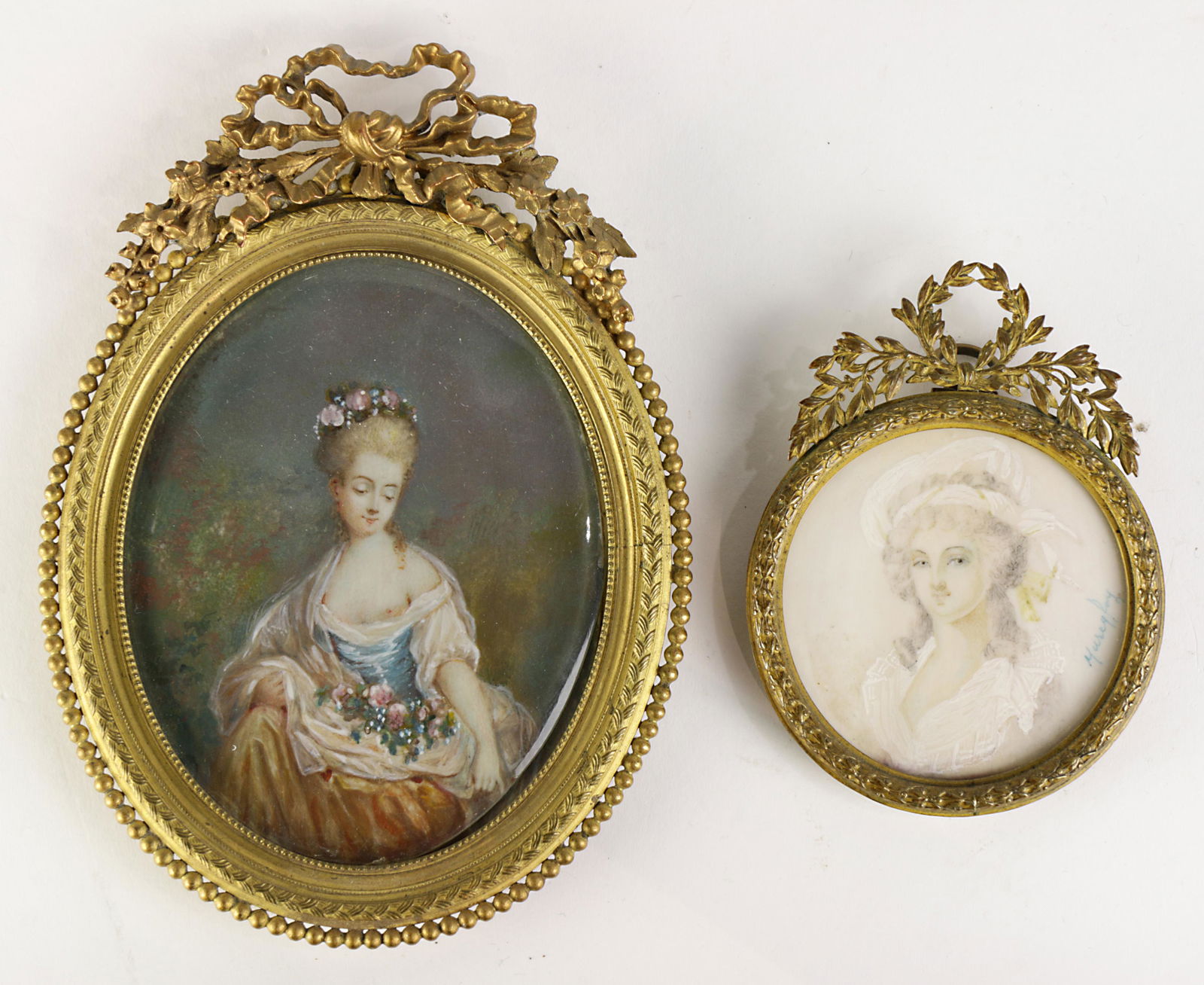 (lot of 2) Two framed miniature portraits of ladies (1 of 3)