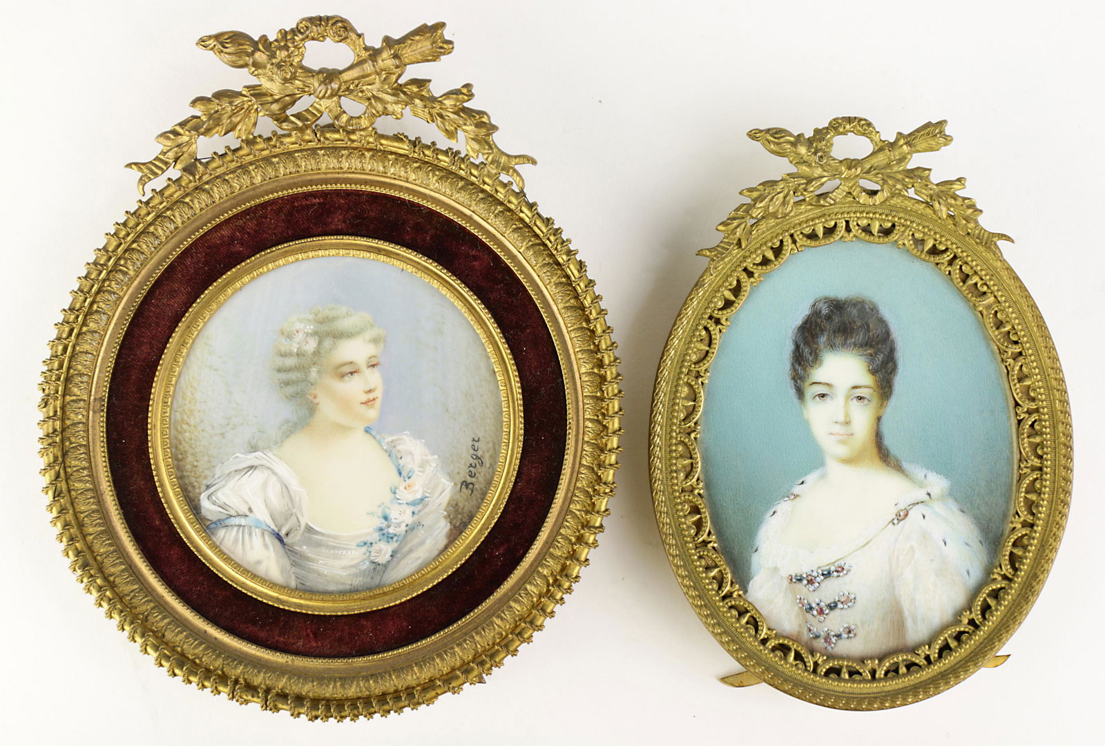 (lot of 2) Two framed miniature portraits of ladies (1 of 3)