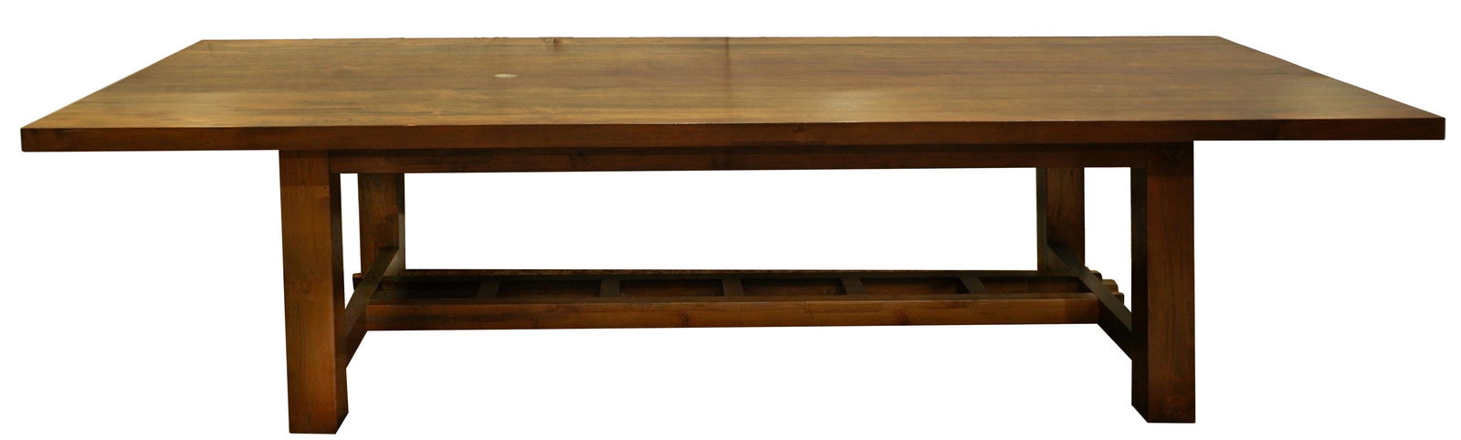 A David Smith & Co. tropical wood rustic dining table: A David Smith & Co. tropical wood rustic dining table, having a rectangular top, above a trestle base, 30"h x 120"w x 48"d