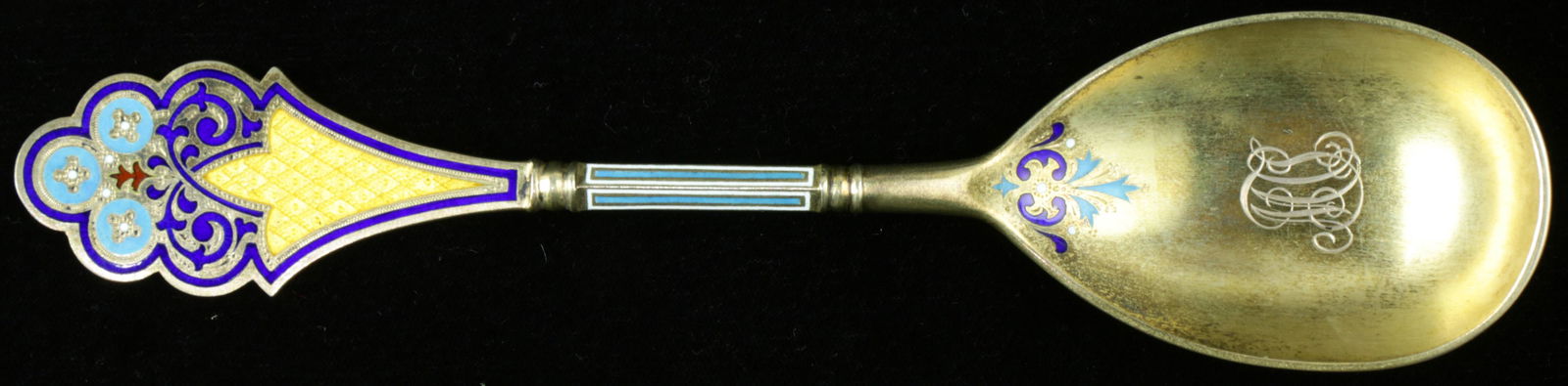 A Russian gilt cloisonne enamel .84 silver gilt spoon (1 of 3)
