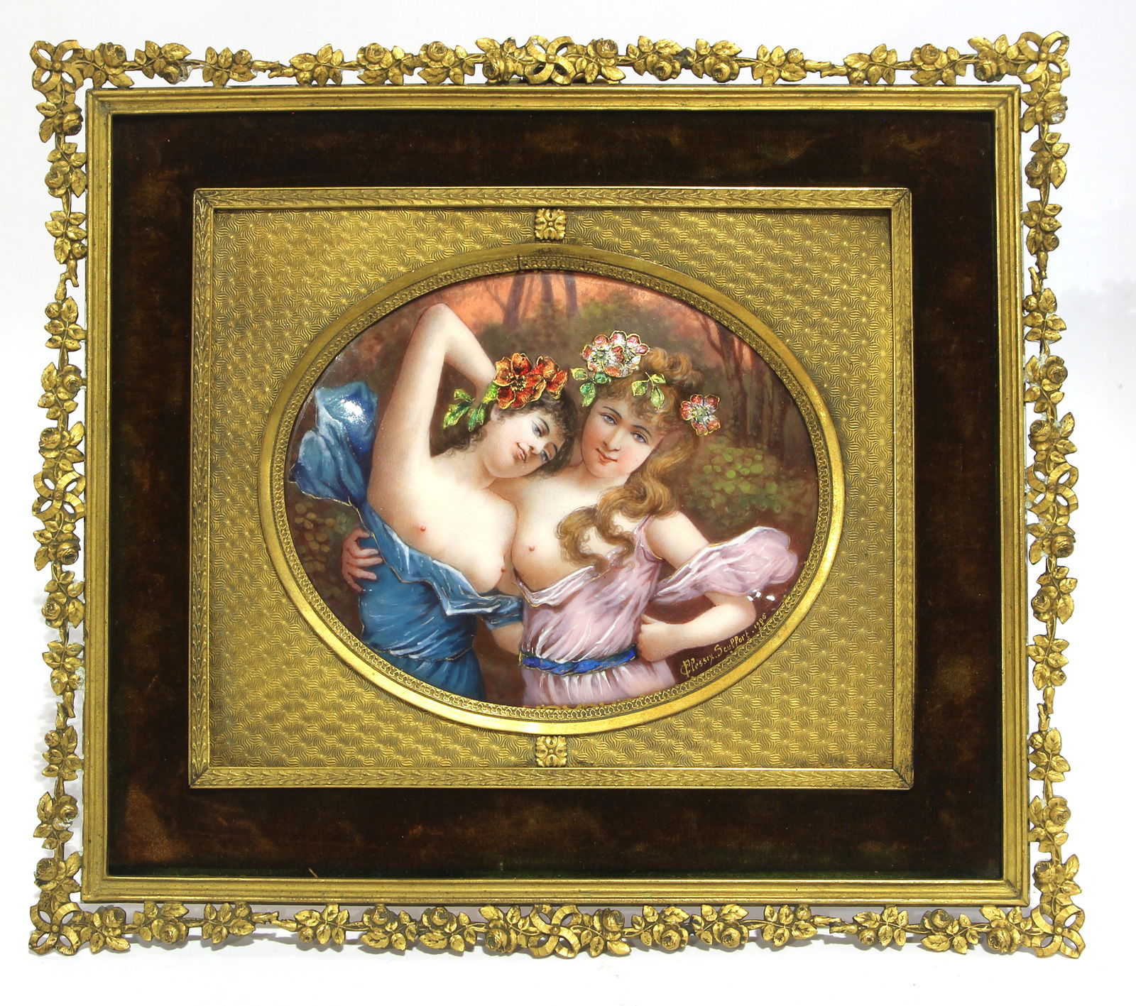 A framed French Art Nouveau Limoges enamel on copper (1 of 3)
