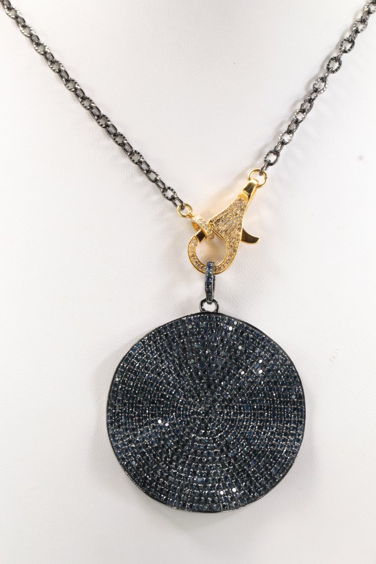 Sapphire, diamond, blackened and gilt silver disc (1 of 6)
