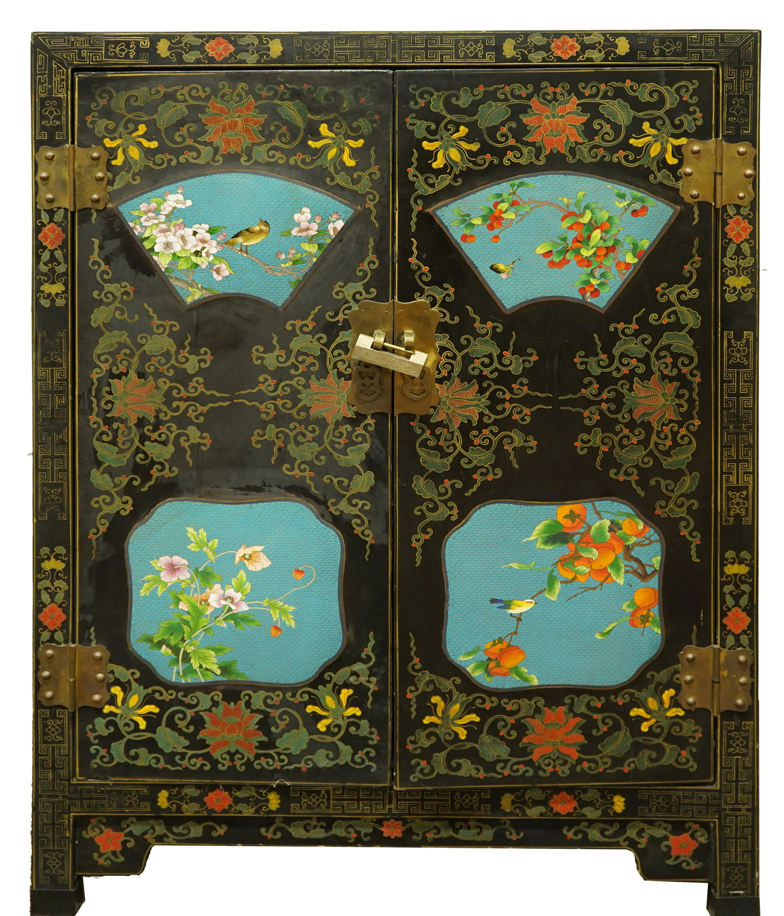 Chinese cloisonne and polychrome lacquer cabinet (1 of 4)