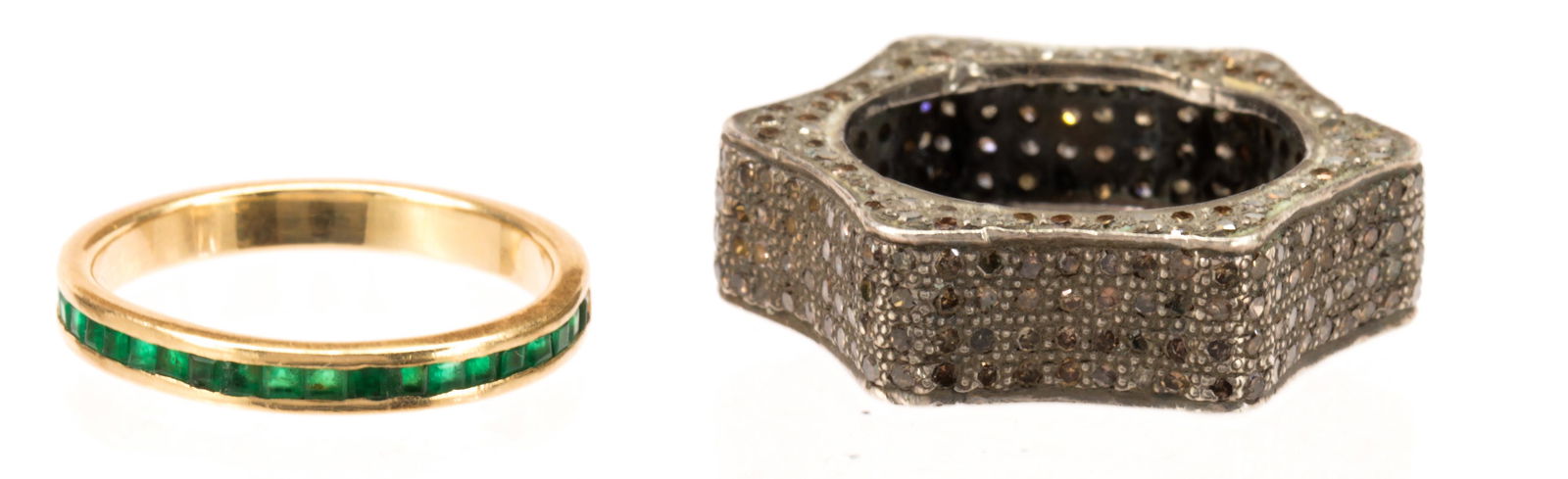 (Lot of 2) Emerald, diamond, 10k, silver rings (1 of 3)