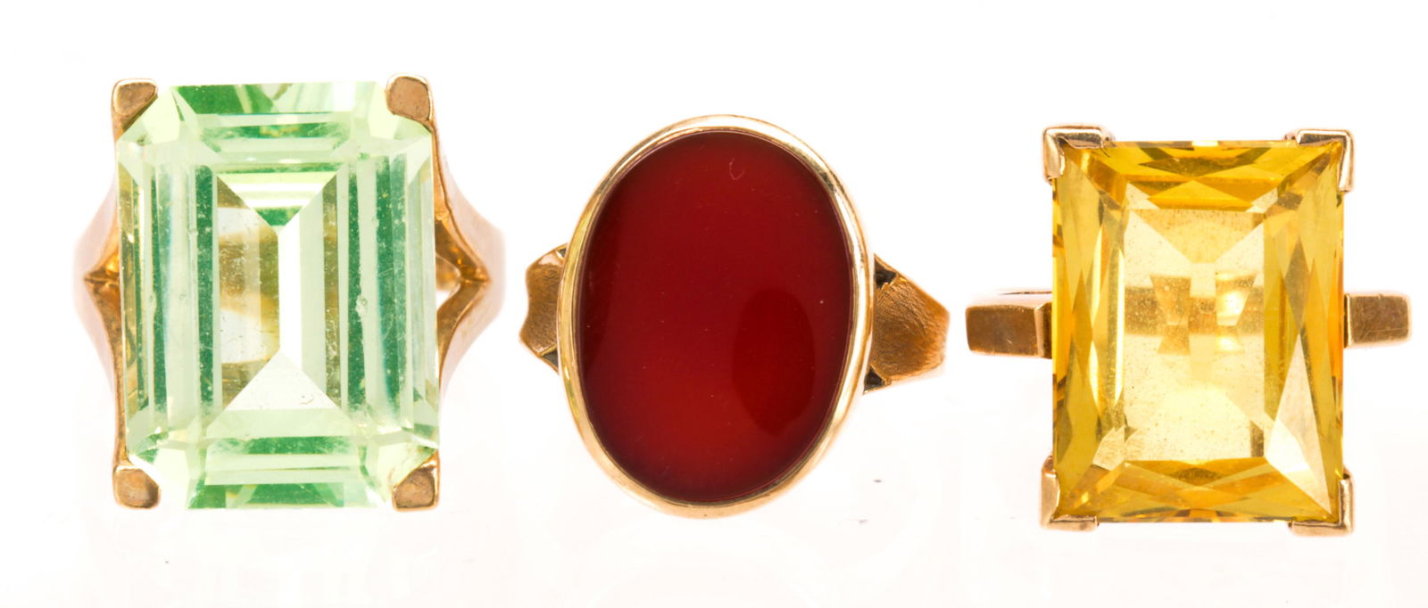 (Lot of 3) Carnelian, synthetic stone, 10k yellow gold (1 of 4)