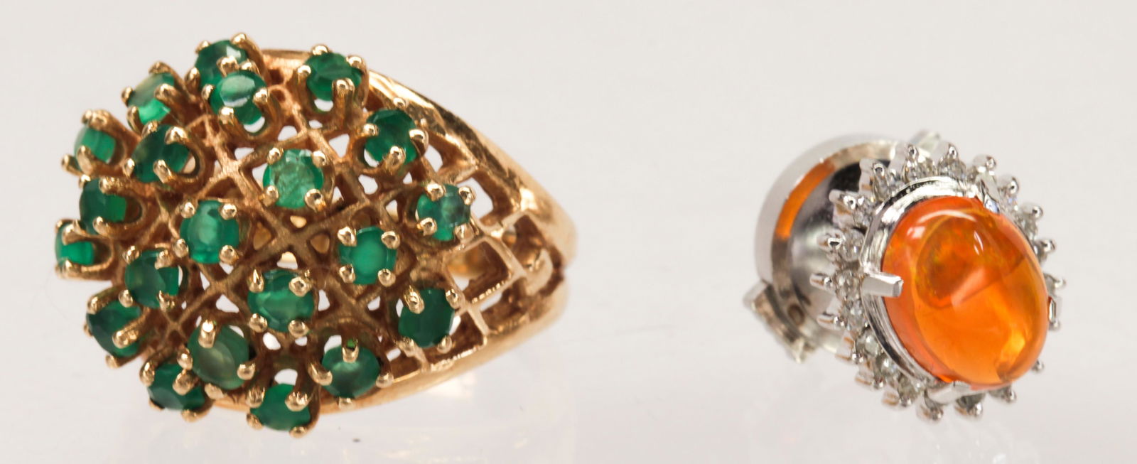 (Lot of 2) multi-stone, diamond, gold-plated, metal (1 of 3)