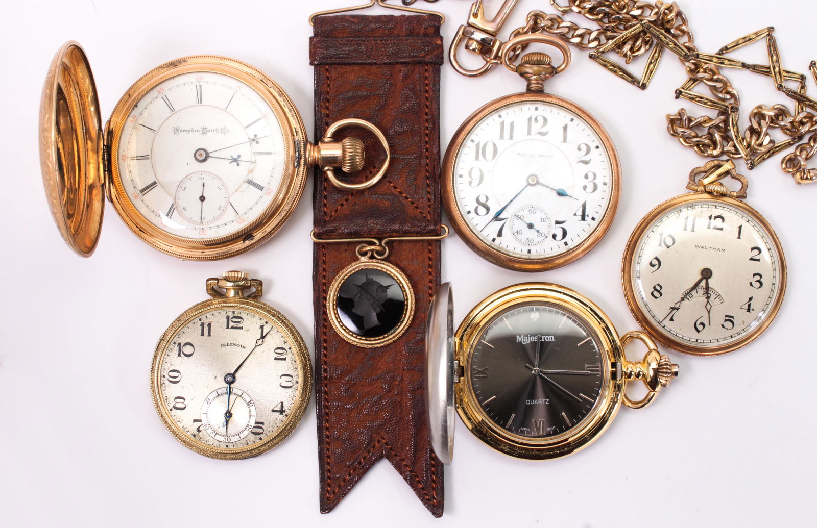 Collection of (5) gold-filled pocket watches and charms (1 of 1)
