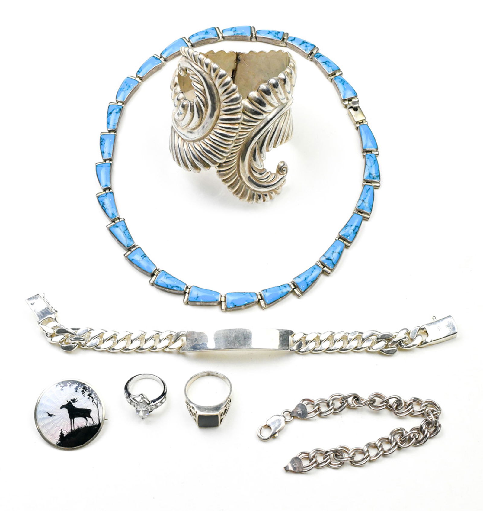 Collection of imitation turquoise, enamel, black onyx, (1 of 1)