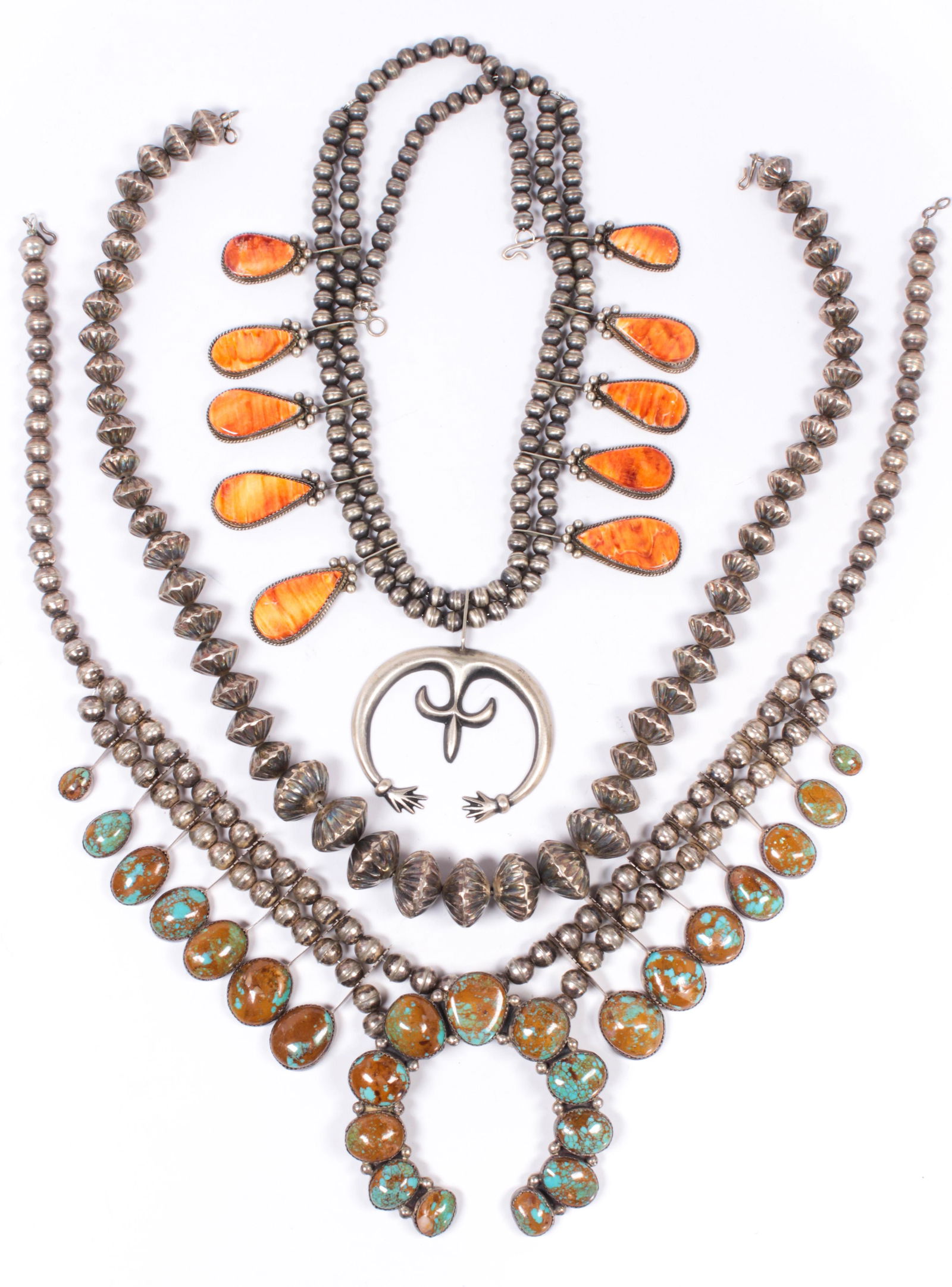 (Lot of 3) Turquoise, spiny oyster, silver necklaces (1 of 1)