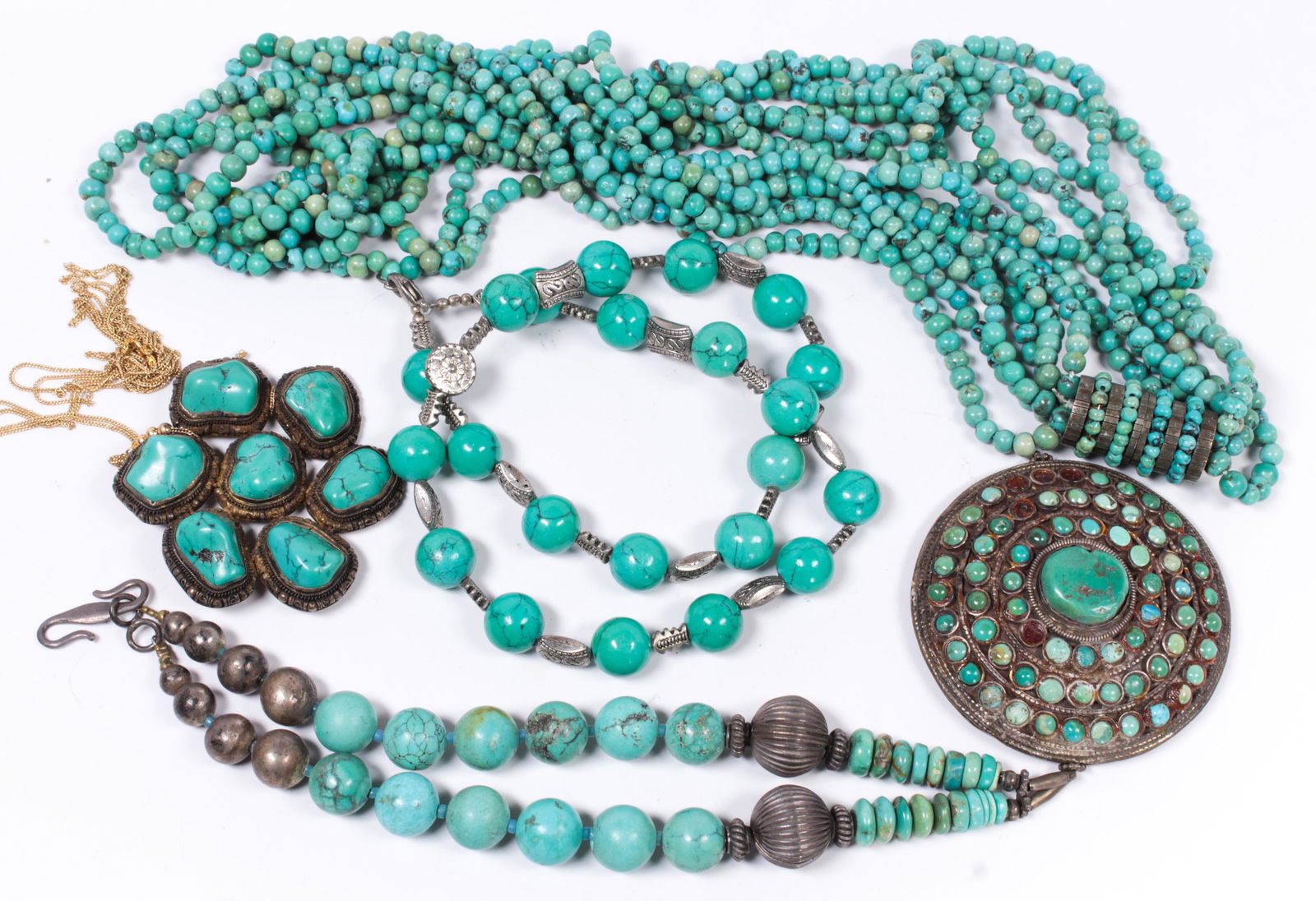 (Lot of 4) Turquoise, imitation turquoise, 14k yellow (1 of 1)