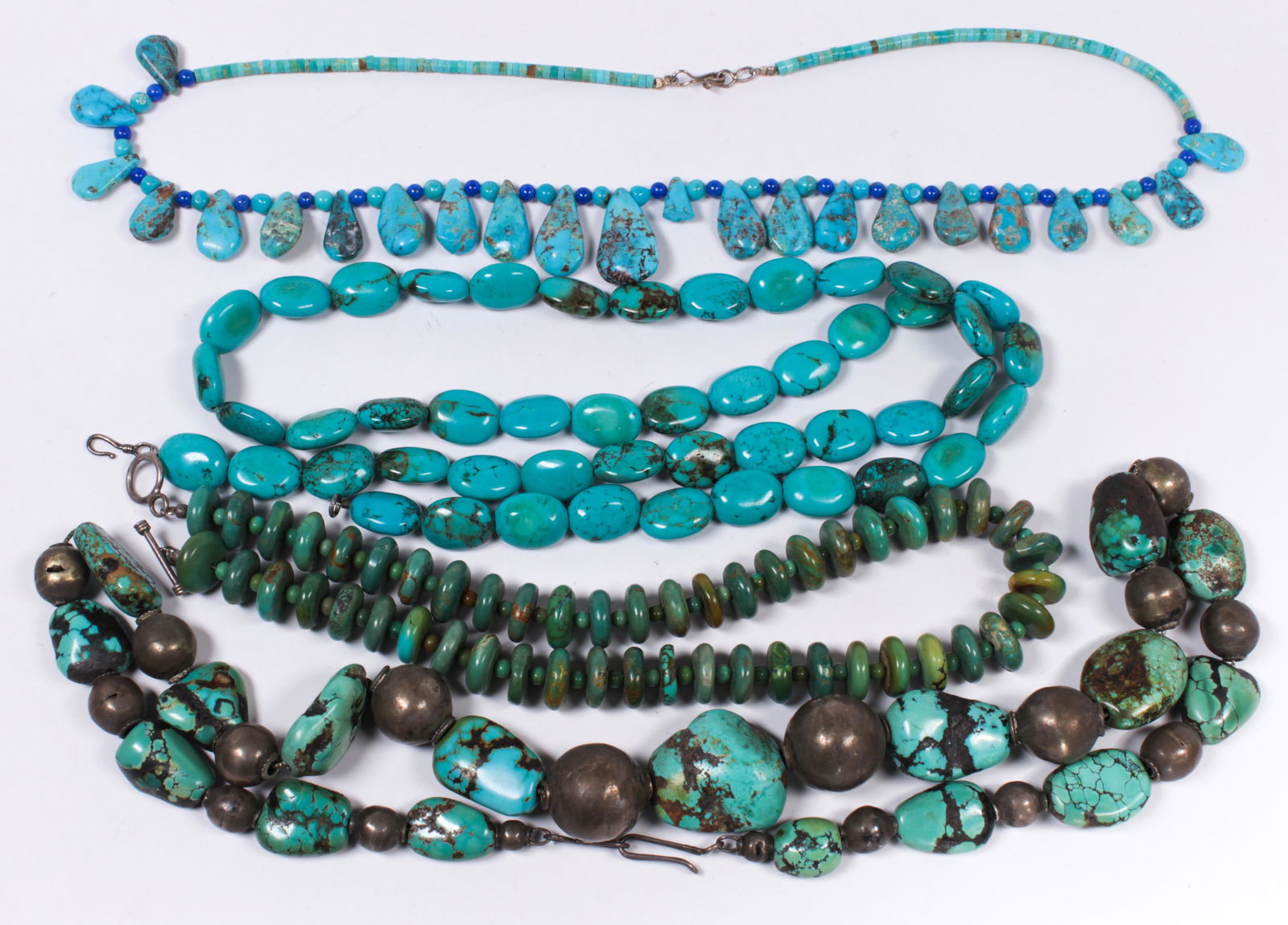 (Lot of 4) turquoise, lapis lazuli, silver, metal (1 of 1)