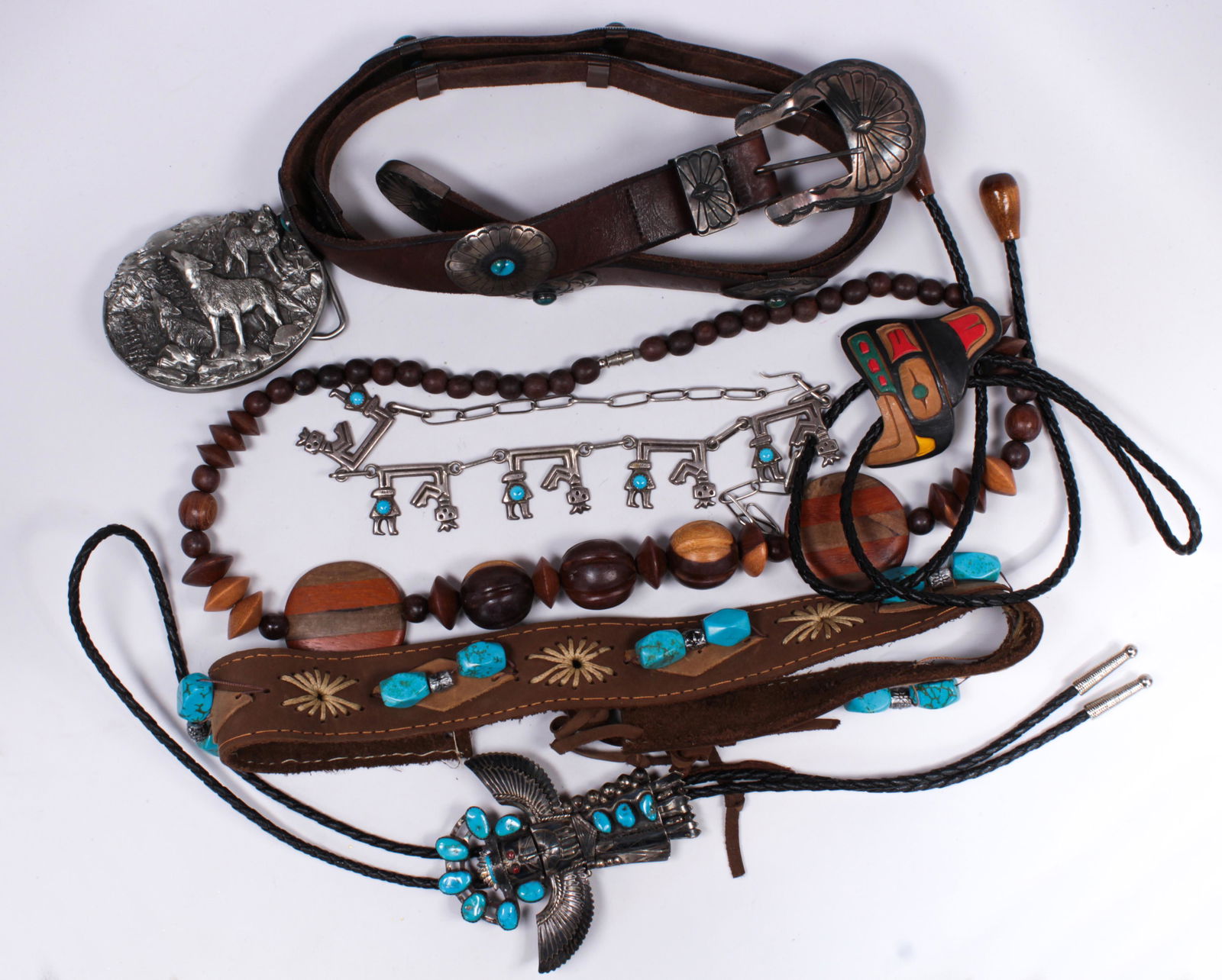 (Lot of 7) Turquoise, spiny oyster, wood silver, metal (1 of 1)